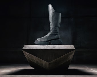 Womens Mens Avant Garde Black Leather Boots - Dark fashion -  Platform Boots 6cm at heel - Eu 35 - 48