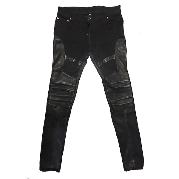 Witchcraft Skinny Pant  - Leather Denim Hybrid Pant - Motorcycle pants - Gift for Him - Avant Garde Dark Fashion - Berlin Fashion