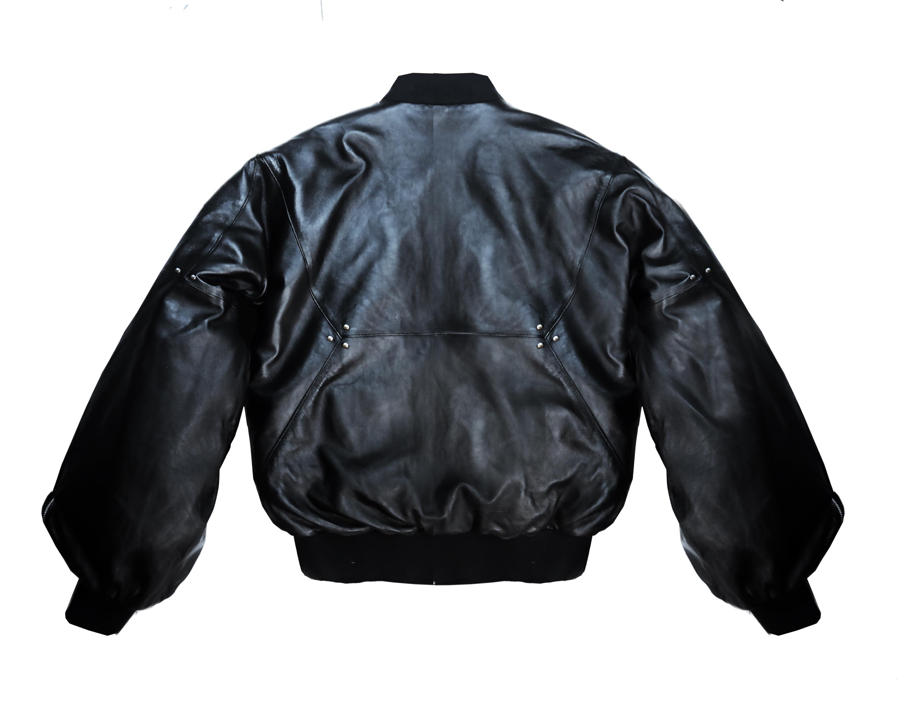 Obsidian Black Leather Bomber Jacket: Avant Garde Rivet Detail - Etsy