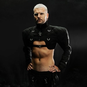 Cropped Bomber Jacket with Boosted Shoulder Pads and Hardware - In Parachute or Leather - Tech Wear