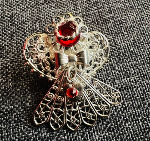 Christmas Vintage Angel Pin Red Stone