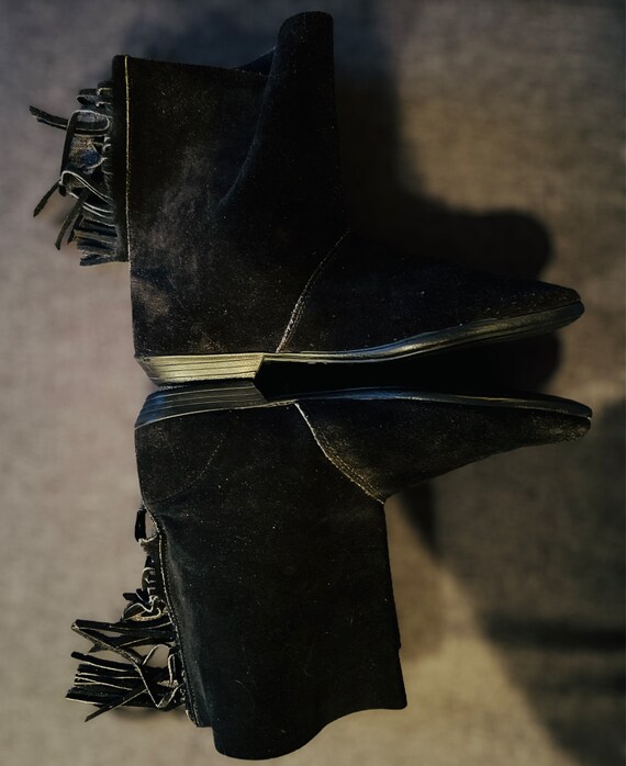 Vintage Suede Black Fringe Pirate Boots Sz 8