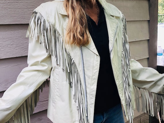 Vintage White Fringe Leather Women’s Size Large ~C