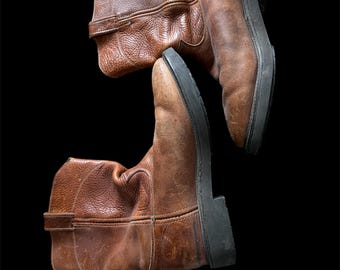 Mens Boots  brown leather pull-on work boots  Justin Conductor Western Work Boot in Copper Caprice leather size 12