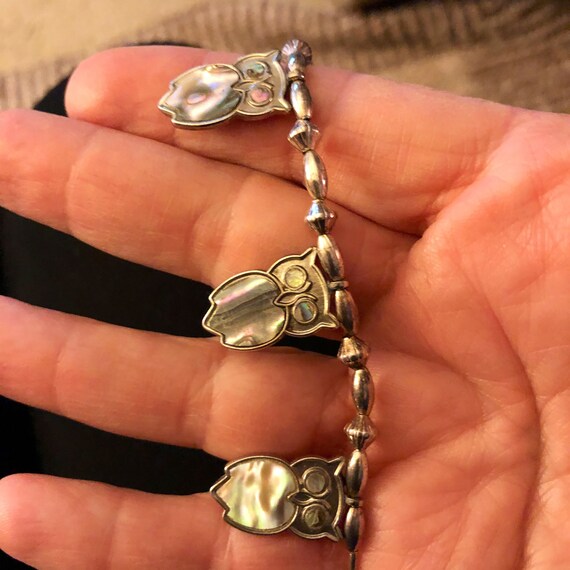 Sterling Silver Opal Marble Stone Owl Set Necklace and Earrings Vintage New 80’s.