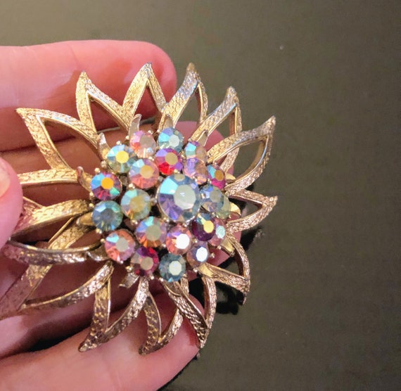 Cubic Zirconia Cluster Brooch Vintage 1950