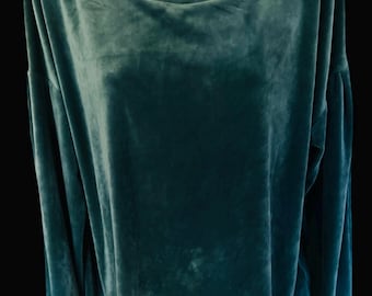 Green Velour Velvety Top Vintage 2000 Sz Large Roomy Soft Comfy-