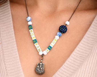 Once Upon a Time Beaded Necklace – Fairy Tale Castle Charm, Handmade Inspirational Jewelry, Disney Inspired.