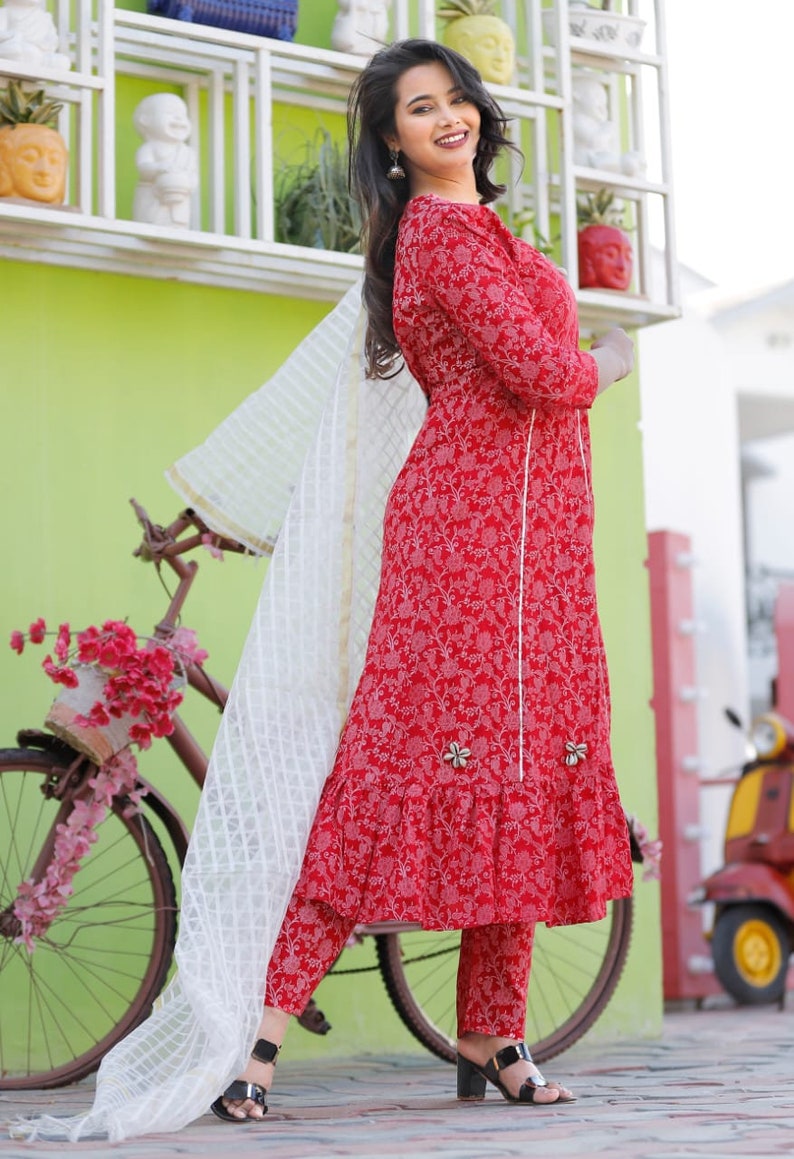 Party Wear Special Dress Indian Traditional Designer Beautiful Rayon Printed Kurti Palazzo Dupatta For Girls Women Reyon fabric Wedding