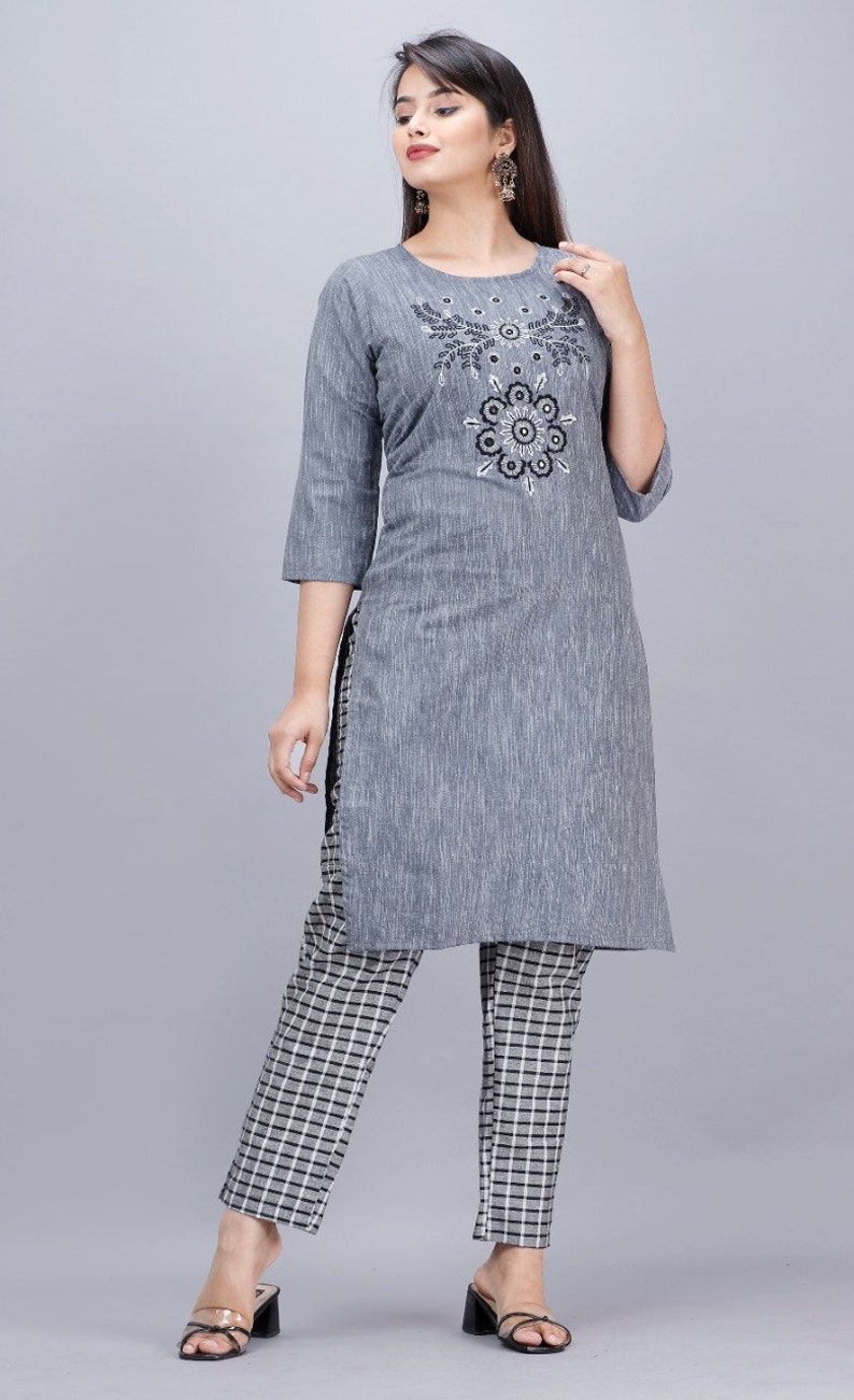 cotton Indian Bollywood Designer Women Beautiful Embroidery Work cotton Fabric Kurtis With Embroidered Pant Wedding Dress