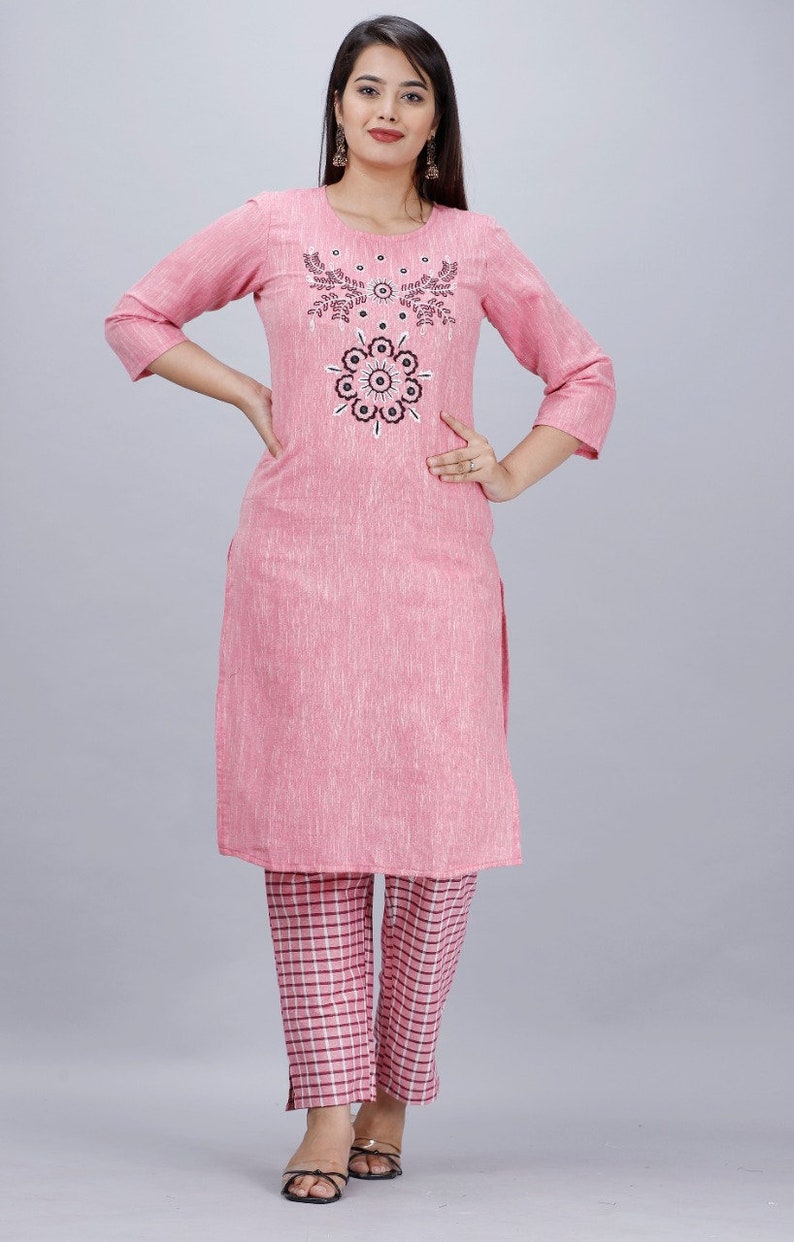 cotton Indian Bollywood Designer Women Beautiful Embroidery Work cotton Fabric Kurtis With Embroidered Pant Wedding Dress