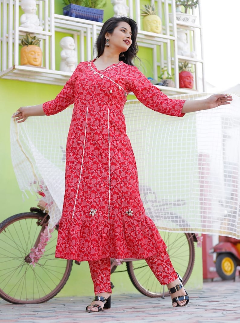 Party Wear Special Dress Indian Traditional Designer Beautiful Rayon Printed Kurti Palazzo Dupatta For Girls Women Reyon fabric Wedding
