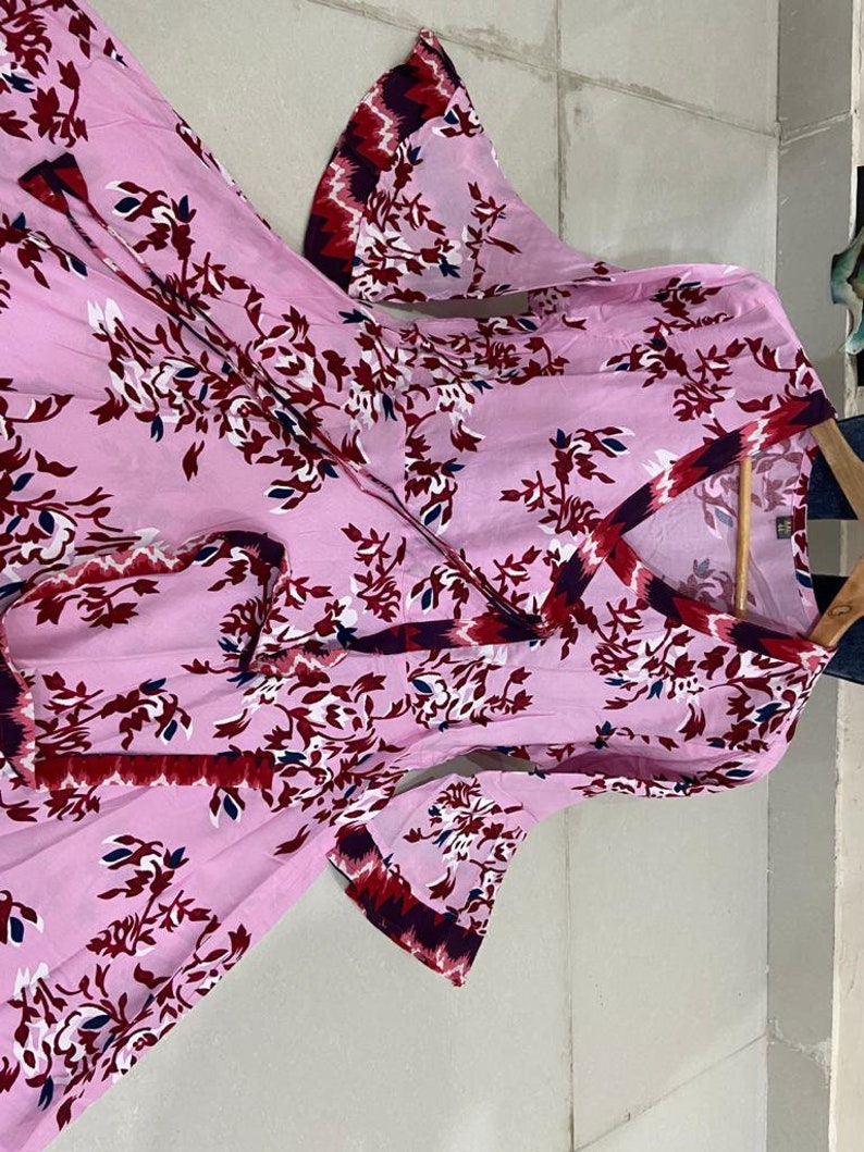 Beautiful Heavy Rayon Fabric Printed Crepe In Agrakha Style Long Gown Flared Kurti With Tussles And Attached Belt*