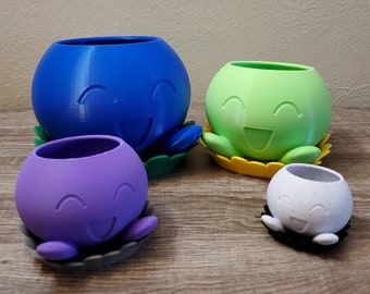 Oddish Plant Pot w/ Base Plate Saucer and Elevated Feet | Succulent Planter | Cactus | Aloe Vera | Many colors and sizes!