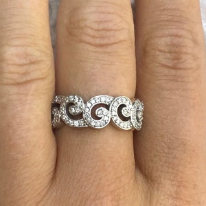 Pave Genuine Diamond Swirl design Anniversary Solid White Gold 14kt Band, Thick Natural  Diamond deco style  Band