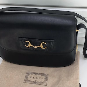 Vintage Black Leather Gucci Bag - Etsy