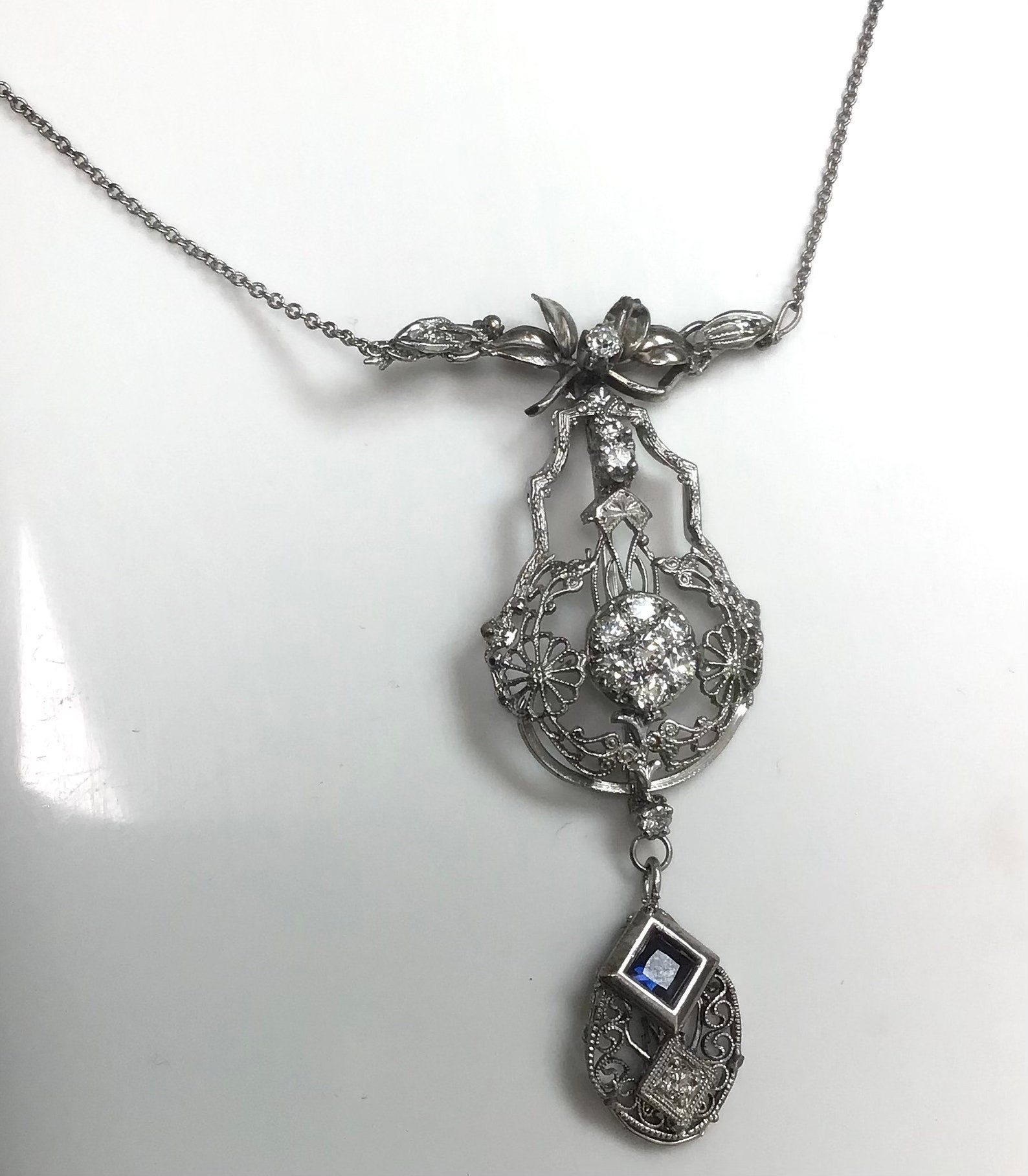 1920s Rare Art Nouveau Filigree Diamond and Sapphire Pendant - Etsy