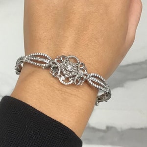 14kt Vintage Bridal Diamond 2.50CTW Encrusted art deco bracelet bangle in Solid 14k White Gold - Custom made handcrafted