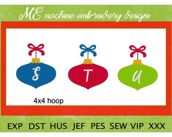 Initial Ornament Embroidery Design, S,T,U, Christmas design, machine embroidery, Festive designs, cute design, Christmas Ornament Design