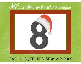 Applique Embroidery Design, Christmas design, Number 8, Machine Embroidery, baby shirts, children's t-shirts