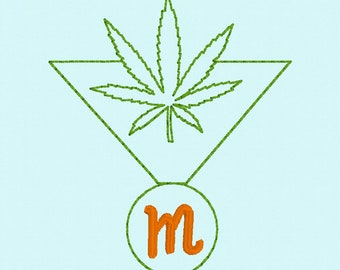 Marijuana Leaf Monogram Embroidery Design, Floral 420