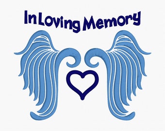 Angel Wings, In Loving Memory Embroidery Design, Religious machine embroidery, Loss, Memorial, Pillow Design