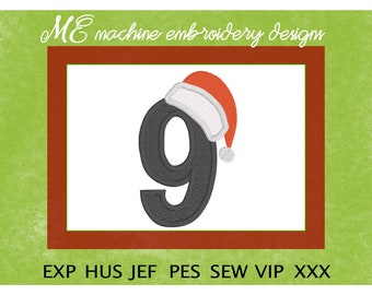 Applique Embroidery Design, Christmas design, Number 9, Machine Embroidery, baby shirts, children's t-shirts