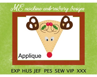 Whimsical Applique Reindeer Embroidery Design, Christmas design, machine embroidery, Festive designs, cute design, Kids, Children