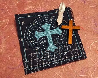 ITH, Pocket Prayer Quilt, Prayer Square, Cross