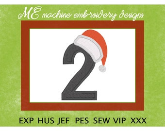 Applique Number 2 Embroidery Design, Christmas design, machine embroidery, FESTIVE designs, cute design, baby shirts, children's t-shirts