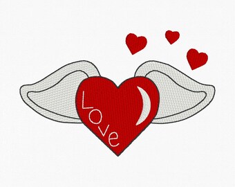 Valentine's Day Embroidery Design, Valentine's Day, Love, machine embroidery, Winged Heart Design, Love