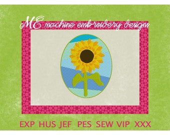 Sunflower Embroidery Design, Stained Glass background, machine embroidery