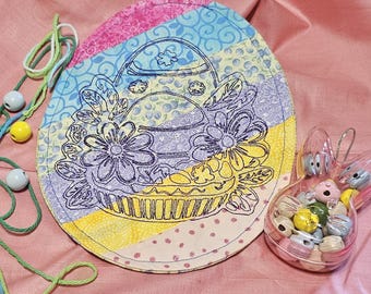 Floral Easter Egg Mug Rug, ITH Embroidery Design (Digital Download)