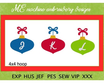 Initial Ornament Embroidery Design, J,K,L, Christmas design, machine embroidery, Festive designs, cute design, Christmas Ornament Design