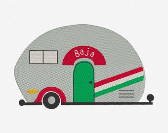 Camping Trailer Embroidery Design, Mexican Vacation, Machine Embroidery, Kitchen Towel Decor, Camper Design, Travel, Digital Design