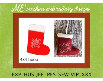 Stocking Ornament ITH Embroidery Design, Christmas design, machine embroidery, Festive designs, cute design, Christmas Tree Ornament