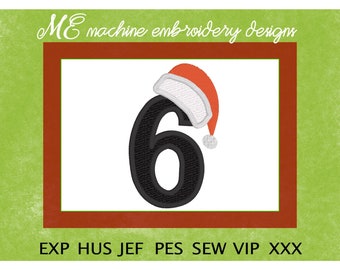 Applique Number 6 Embroidery Design, Christmas design, machine embroidery, FESTIVE designs, cute design, baby shirts, children's t-shirts