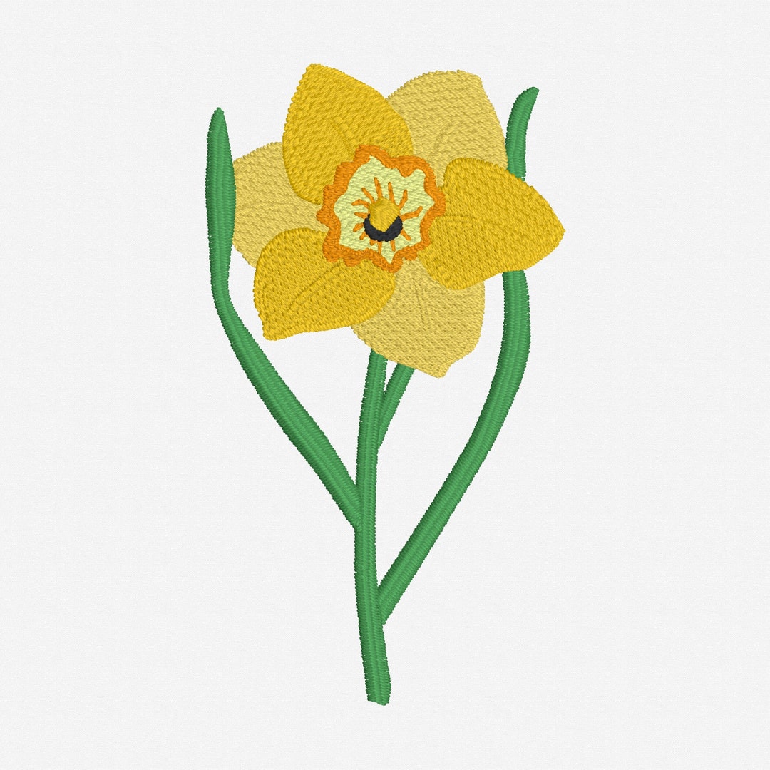 Daffodil Flower Embroidery Design, Floral Machine Embroidery, Kitchen Towel, Pillow, Home Decor