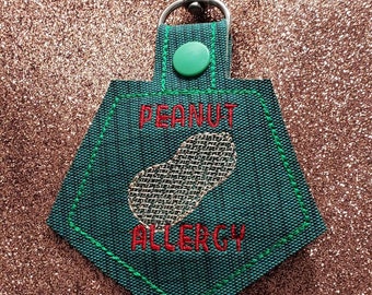 Peanut Allergy Key Fob Embroidery Design, children, Childrens design, Allergy Alert Snap tab