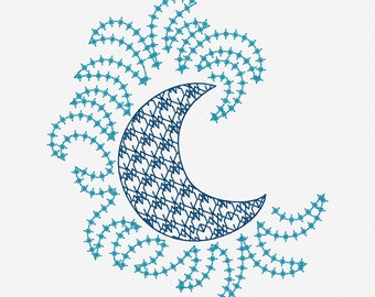 Crescent Moon Embroidery Design, Fertility Symbol, Towels, Pillows, Quilt machine embroidery Design, Astrological, half moon design