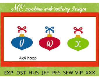 Initial Ornament Embroidery Design, V,W,X, Christmas design, machine embroidery, Festive designs, cute design, Christmas Ornament Design