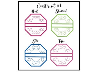 Wine Coaster Set, Valentine's Day, St Patrick's Day, Holiday Decor,  Embroidery Design, machine embroidery, Home Decor, Place Setting