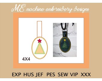 Christmas Tree Key Fob Embroidery Design, Applique Design, Snap tap, Key Ring