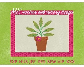 Potted Flower Embroidery Design, Floral machine embroidery, Flower Pot