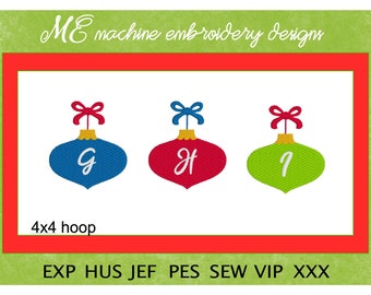 Initial Ornament Embroidery Design, G,H,I, Christmas design, machine embroidery, Festive designs, cute design, Christmas Ornament Design