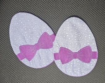 Easter Egg Mug Rug with Bow, ITH Embroidery Design (Digital Download)