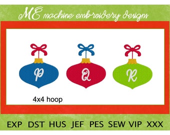 Initial Ornament Embroidery Design, P,Q,R, Christmas design, machine embroidery, Festive designs, cute design, Christmas Ornament Design