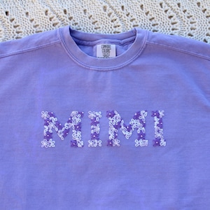 Custom Floral Hand Embroidered Sweatshirt - Name, School, Words, Numbers, State - Embroidery - Gifts for bride, mom, teacher, student, wife!