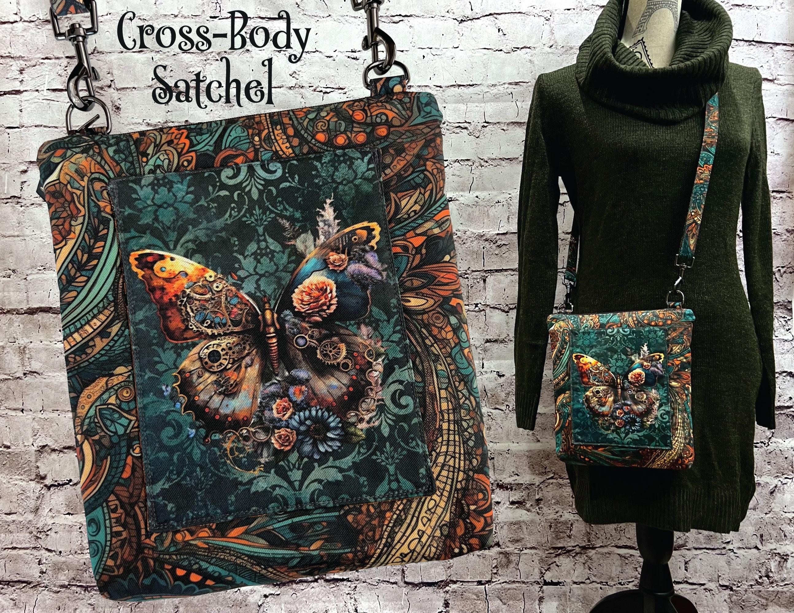 Steampunk Butterfly and Owl Cross-body Satchel