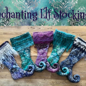 One-of-a-kind Enchanting Elf Stockings with Layered Trim Cuffs